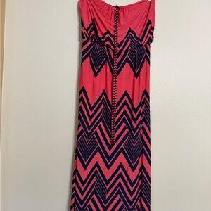 Trikiki Strapless Maxi Dress Coral & Navy Chevron Print Spring Summer Dress
